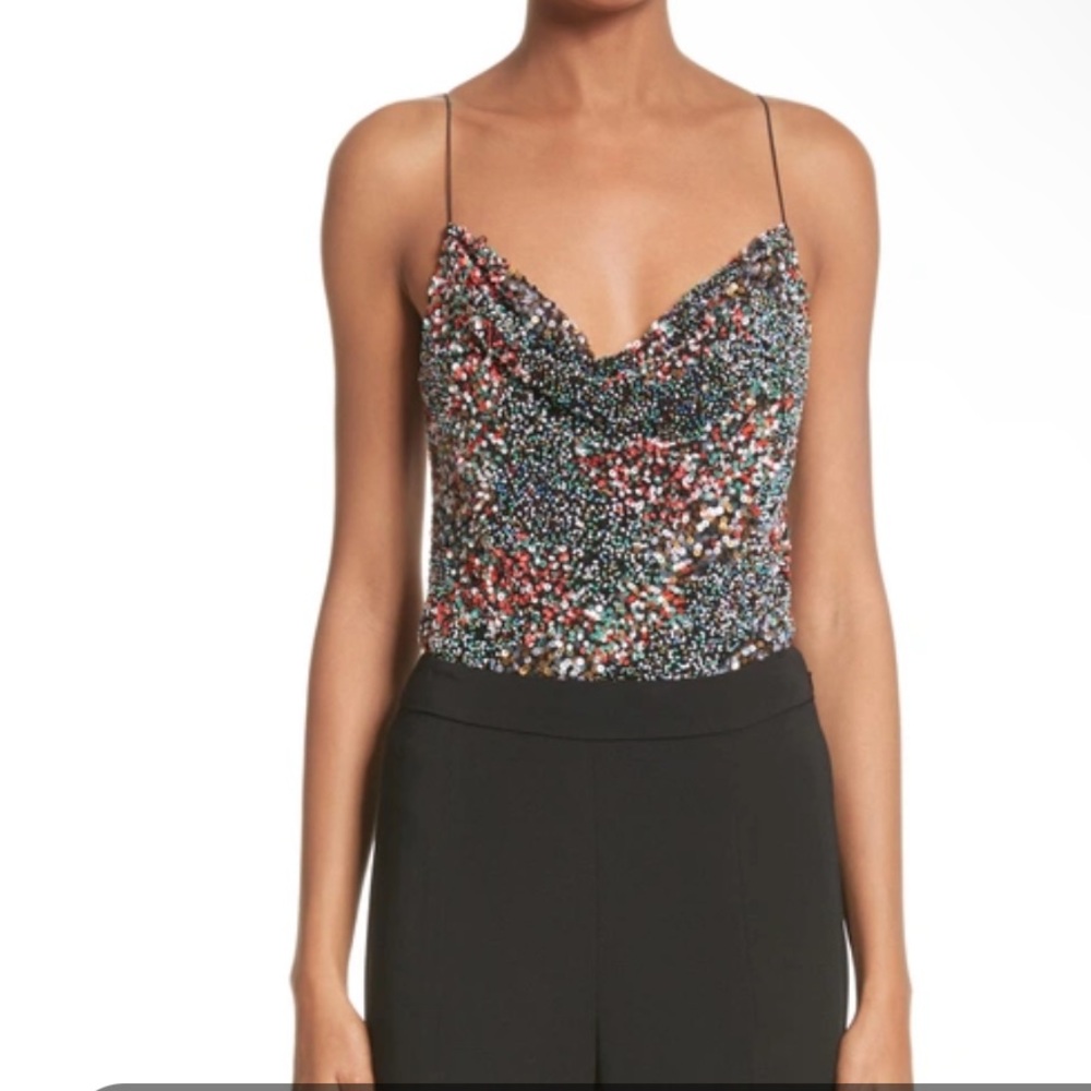 Cushnie et Ochs | Supernova Lenora Sequin Silk Drape Bodysuit size S